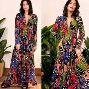 FARM Rio Under the Sea Long Sleeve Maxi Dress Sz XS